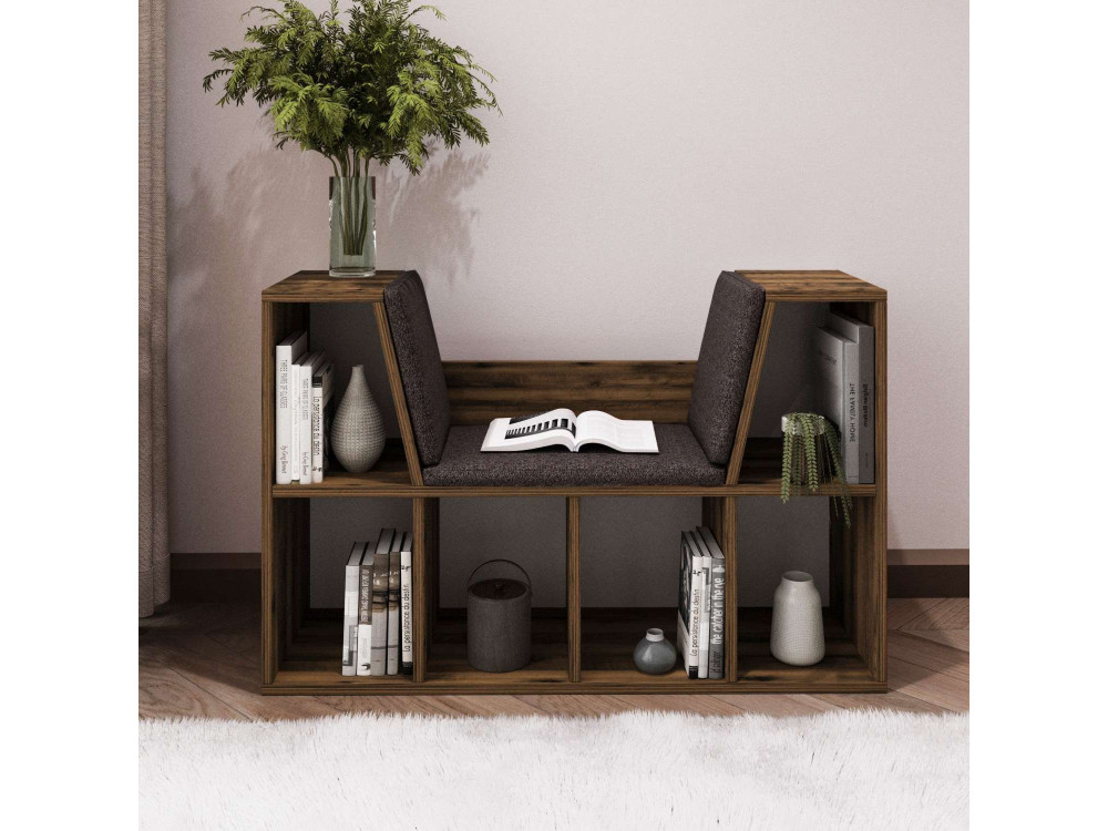 Libreria "Livora" con seduta in legno - 103 x 30 x 63 cm - Marrone