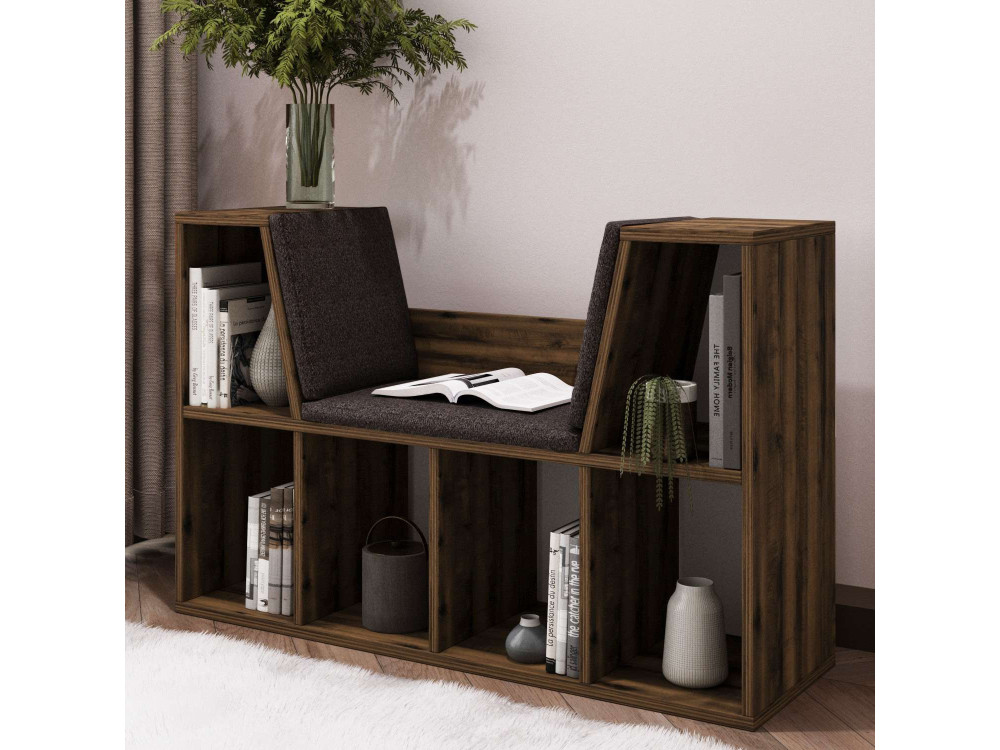 Libreria "Livora" con seduta in legno - 103 x 30 x 63 cm - Marrone