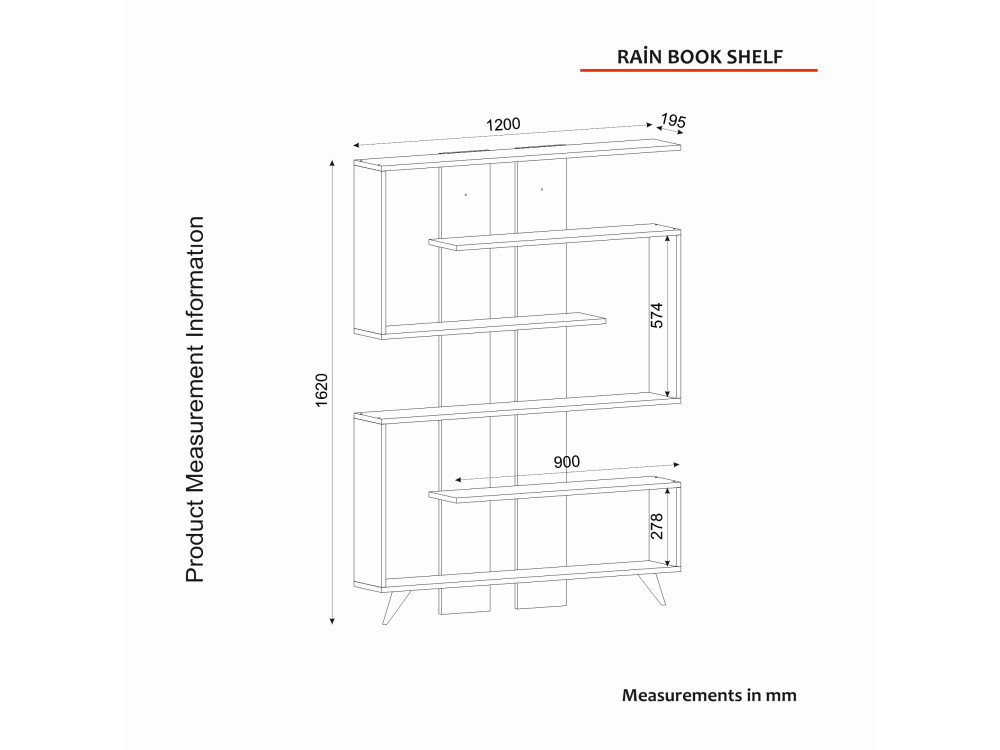 Libreria in legno "Rain" - 120 x 20 x 162 cm - Bianco