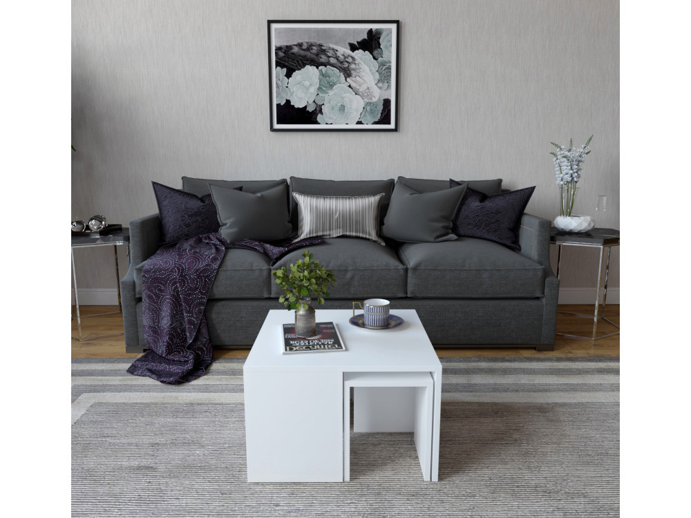 Set di tavolini da caffè in legno "Ortanca" - 60 x 60 x 37 cm - Bianco