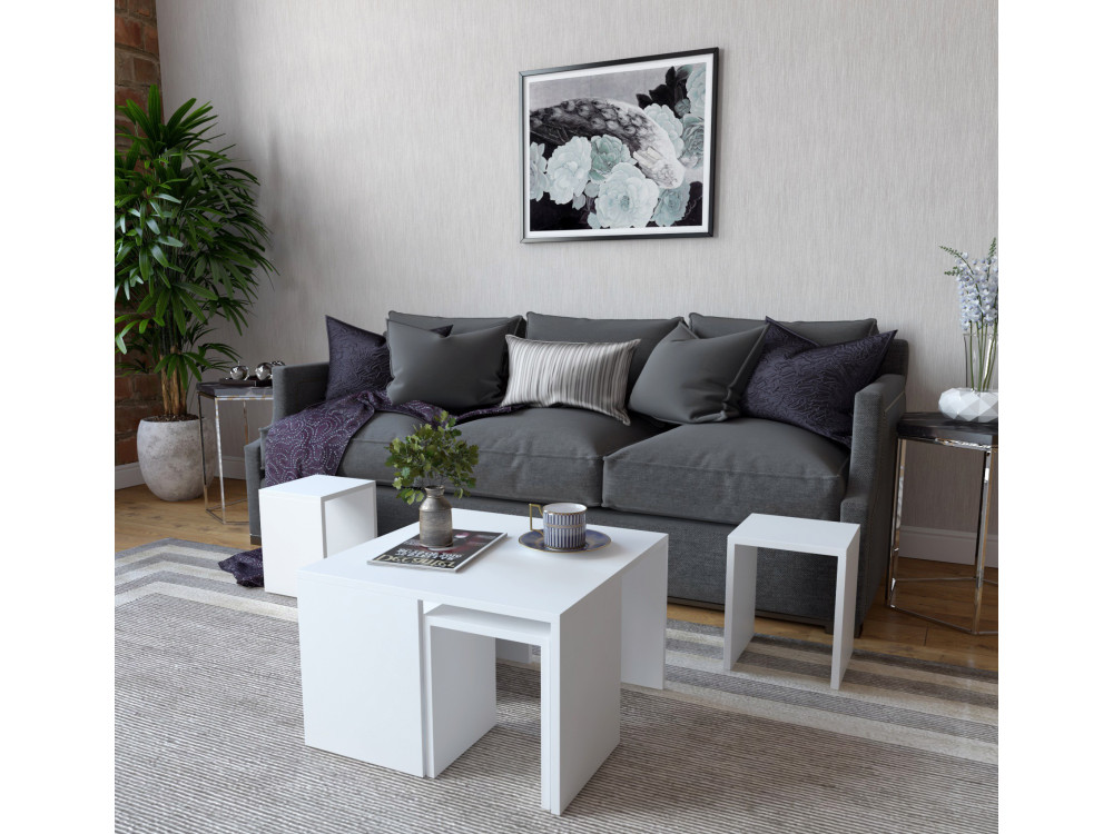 Set di tavolini da caffè in legno "Ortanca" - 60 x 60 x 37 cm - Bianco