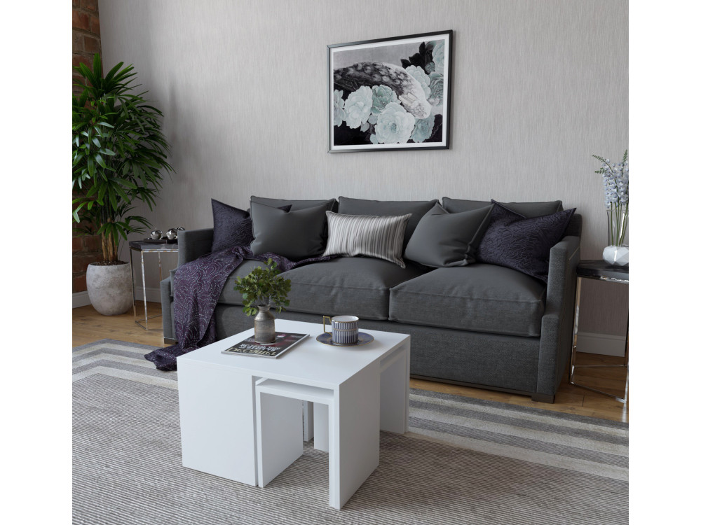 Set di tavolini da caffè in legno "Ortanca" - 60 x 60 x 37 cm - Bianco