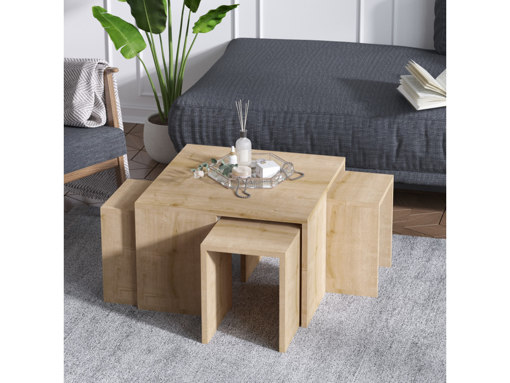 Set di tavolini da caffè in legno "Ortanca" - 60 x 60 x 37 cm - Rovere Zaffiro