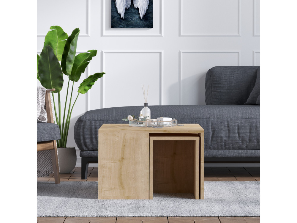 Set di tavolini da caffè in legno "Ortanca" - 60 x 60 x 37 cm - Rovere Zaffiro