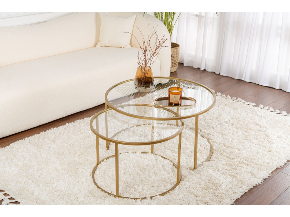 Set di 2 tavolini in metallo "Aurum" - 80 x 80 x 43 cm - Oro trasparente