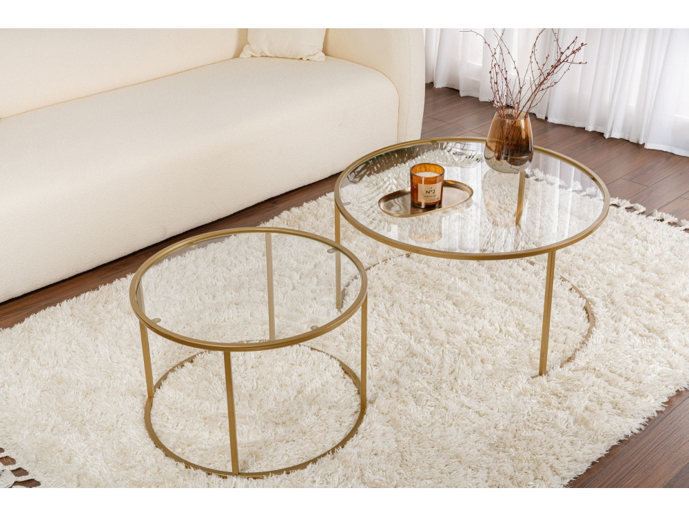 Set di 2 tavolini in metallo "Aurum" - 80 x 80 x 43 cm - Oro trasparente