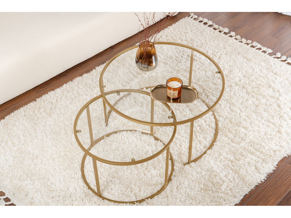 Set di 2 tavolini in metallo "Aurum" - 80 x 80 x 43 cm - Oro trasparente