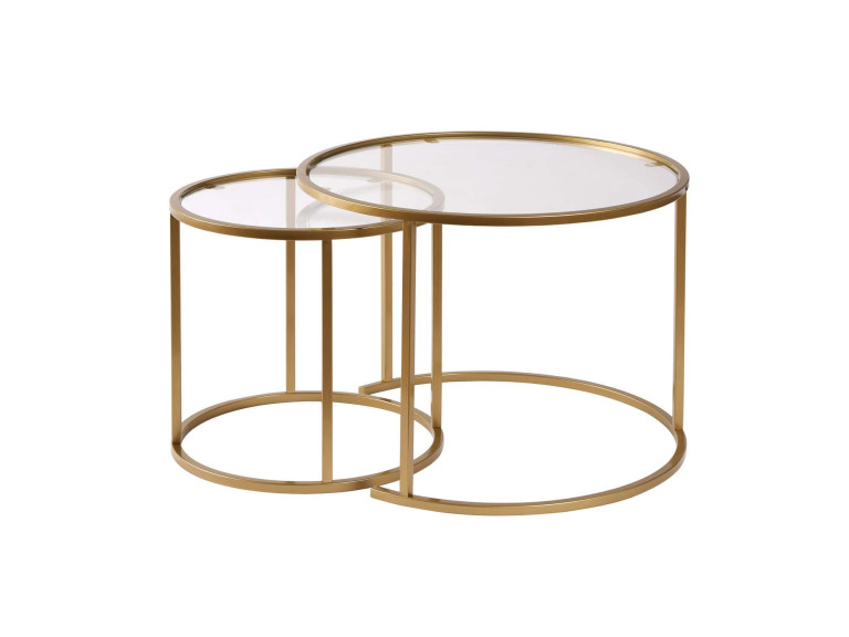 Set di 2 tavolini in metallo "Aurum" - 60 x 60 x 43 cm - Oro trasparente