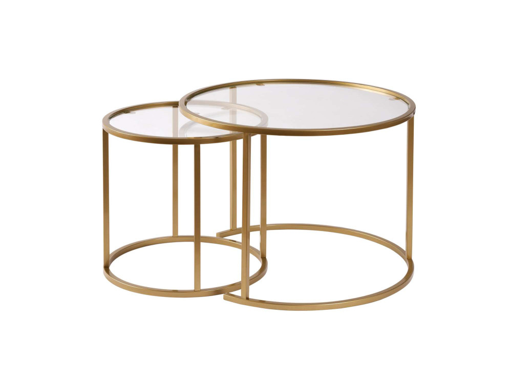 Set di 2 tavolini in metallo "Aurum" - 60 x 60 x 43 cm - Oro trasparente