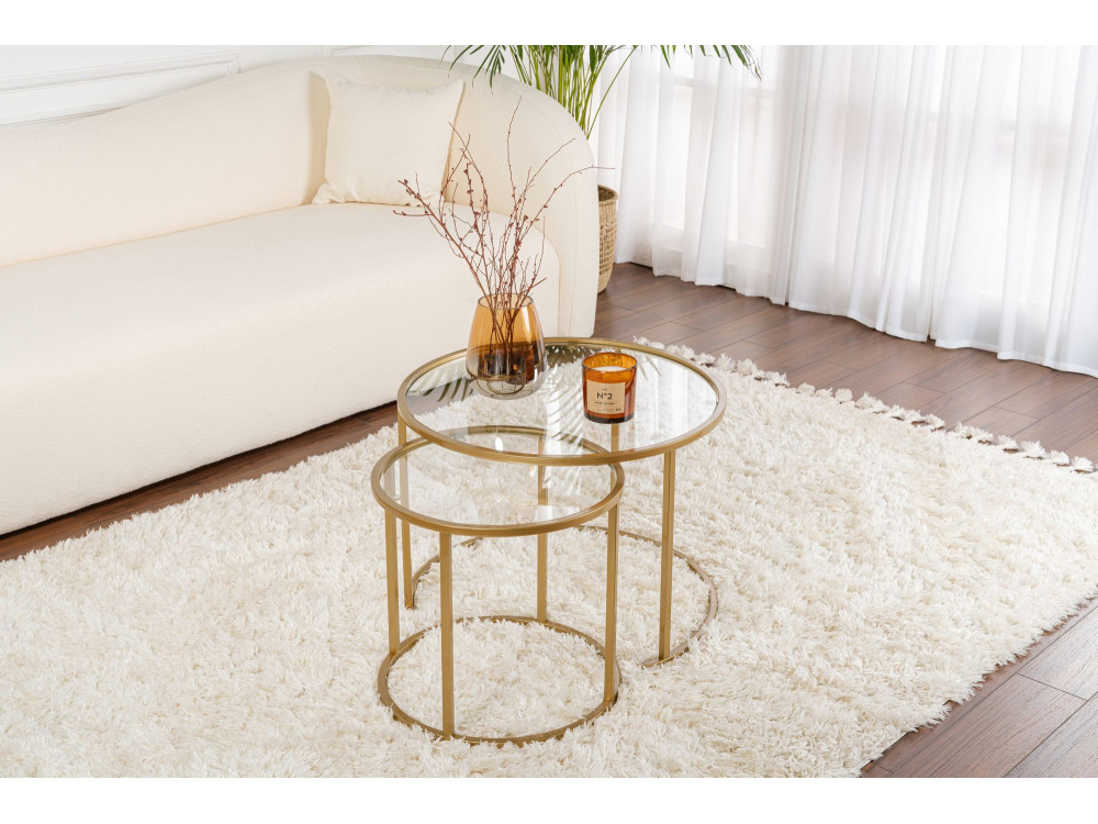 Set di 2 tavolini in metallo "Aurum" - 60 x 60 x 43 cm - Oro trasparente