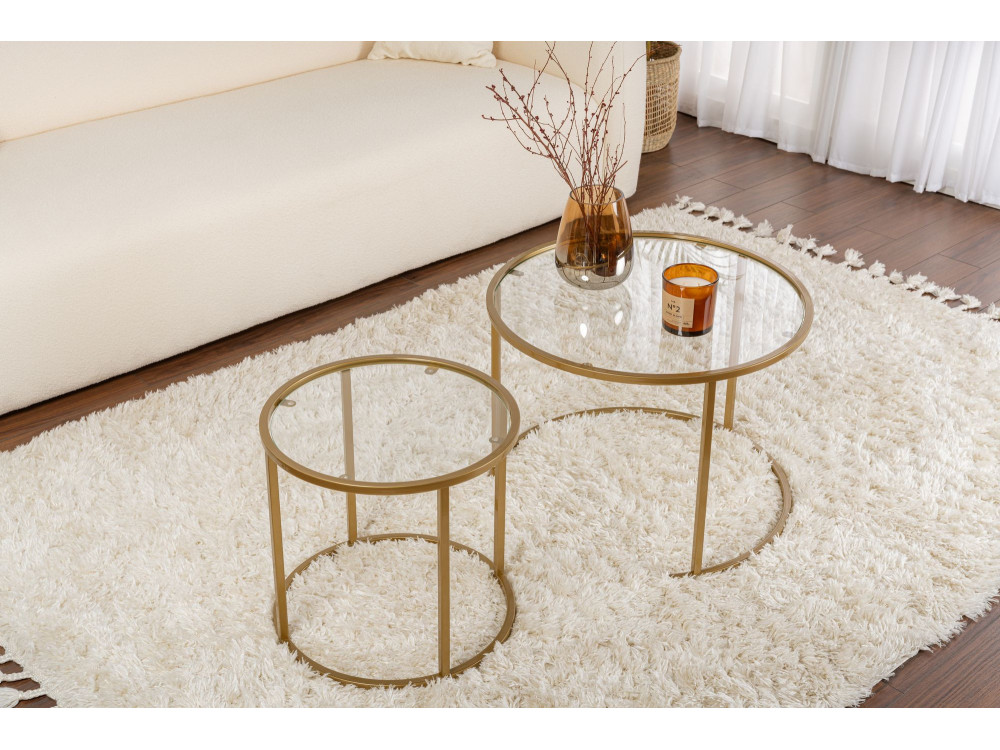 Set di 2 tavolini in metallo "Aurum" - 60 x 60 x 43 cm - Oro trasparente