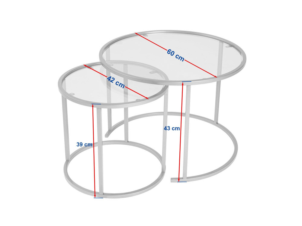 Set di 2 tavolini in metallo "Aurum" - 60 x 60 x 43 cm - Oro trasparente