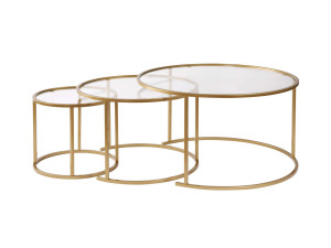 Set di 3 tavolini in metallo "Aurum" - 80 x 80 x 43 cm - Oro trasparente