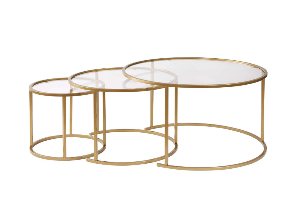 Set di 3 tavolini in metallo "Aurum" - 80 x 80 x 43 cm - Oro trasparente