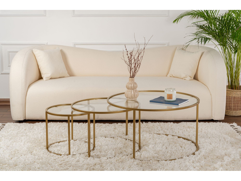Set di 3 tavolini in metallo "Aurum" - 80 x 80 x 43 cm - Oro trasparente