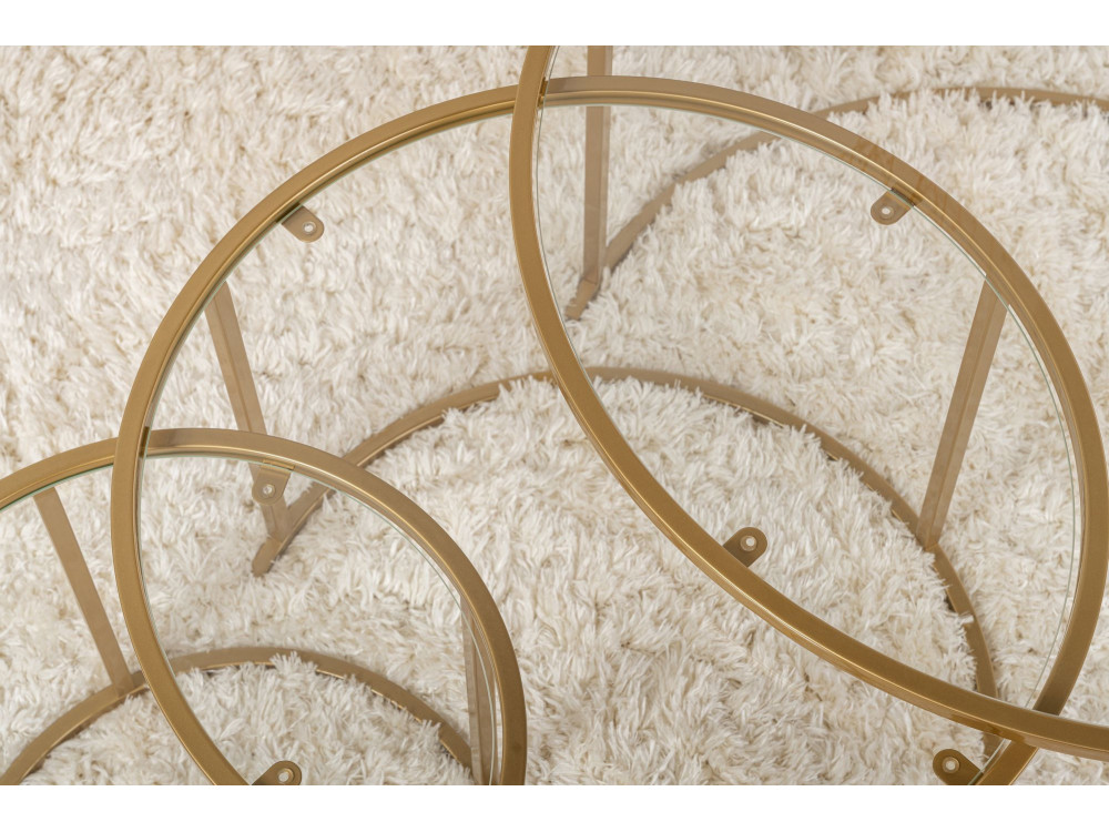 Set di 3 tavolini in metallo "Aurum" - 80 x 80 x 43 cm - Oro trasparente