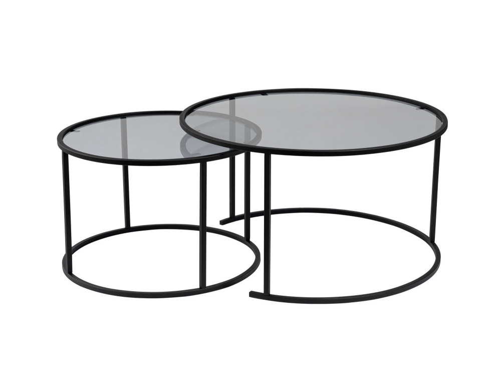 Set di 2 tavolini in metallo "Aurum" - 80 x 80 x 43 cm - Nero Grigio