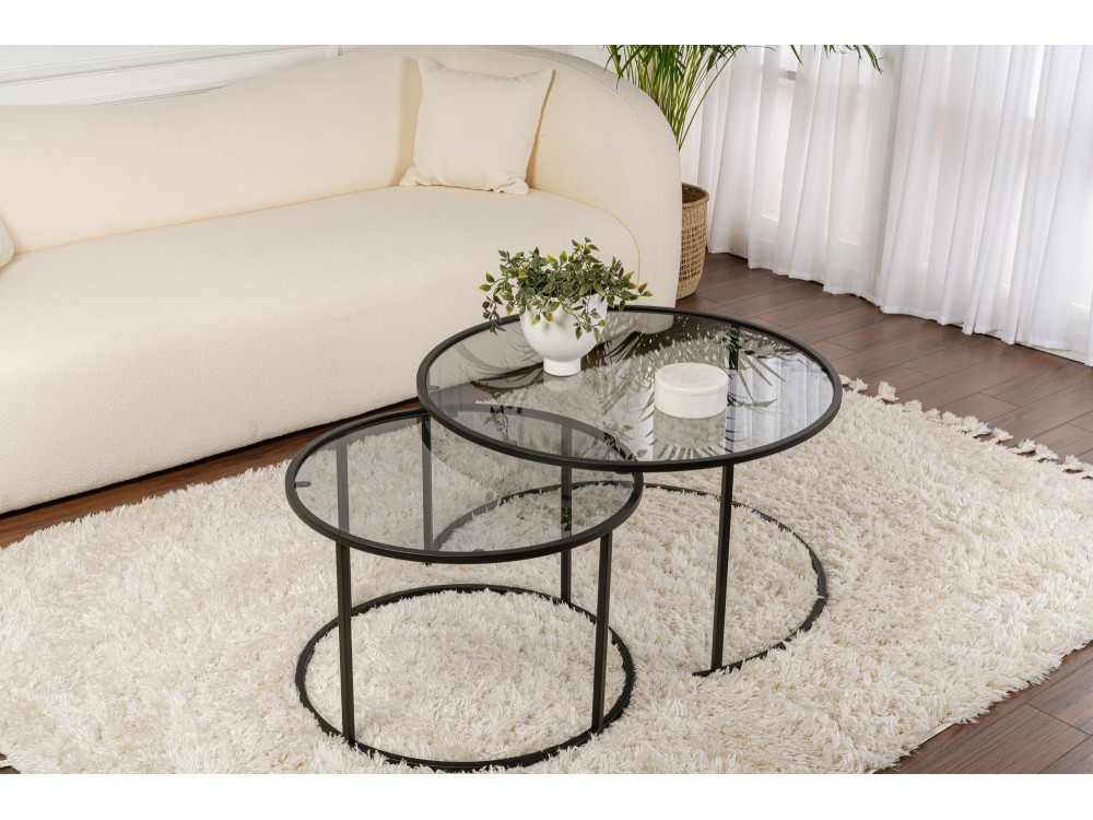Set di 2 tavolini in metallo "Aurum" - 80 x 80 x 43 cm - Nero Grigio