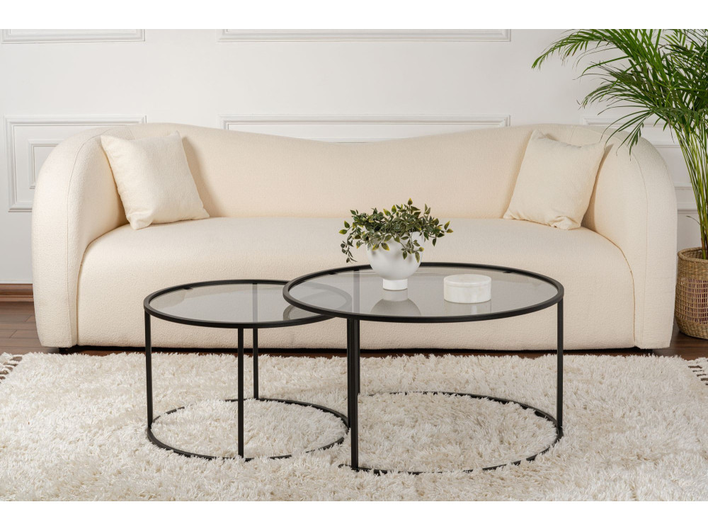 Set di 2 tavolini in metallo "Aurum" - 80 x 80 x 43 cm - Nero Grigio