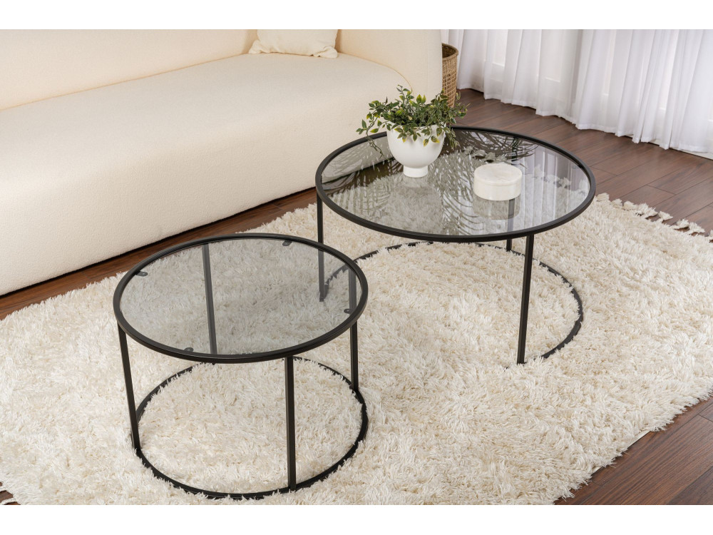 Set di 2 tavolini in metallo "Aurum" - 80 x 80 x 43 cm - Nero Grigio