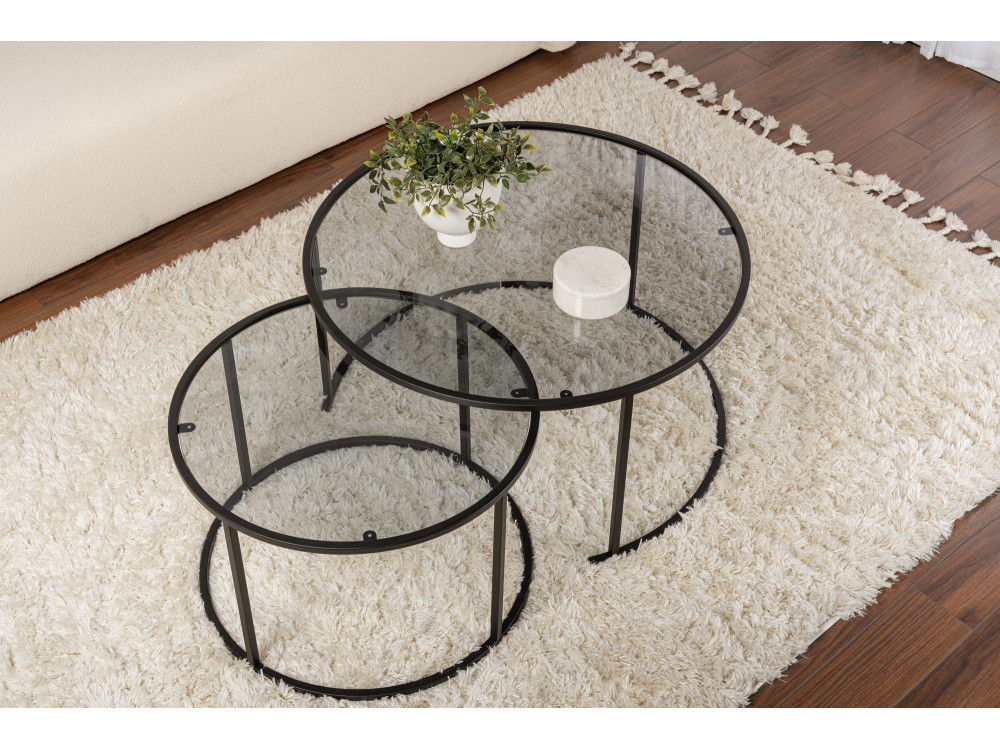 Set di 2 tavolini in metallo "Aurum" - 80 x 80 x 43 cm - Nero Grigio