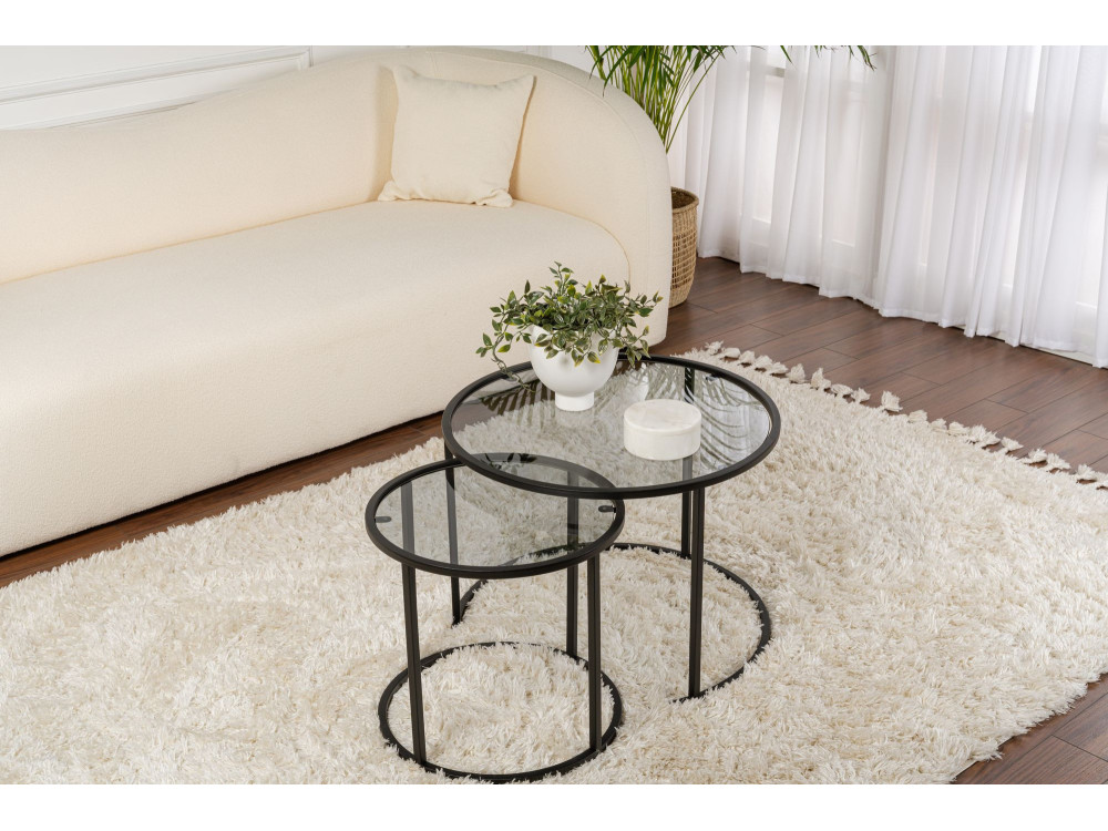 Set di 2 tavolini in metallo "Aurum" - 60 x 60 x 43 cm - Nero Grigio