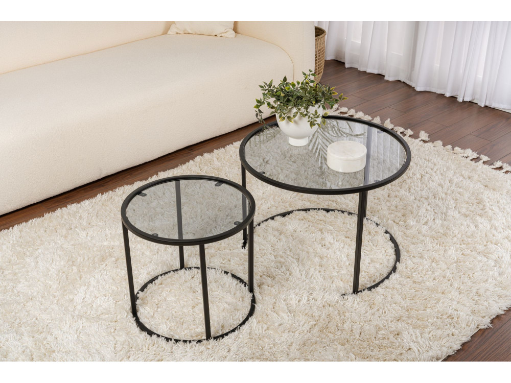 Set di 2 tavolini in metallo "Aurum" - 60 x 60 x 43 cm - Nero Grigio