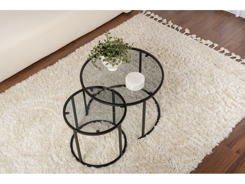 Set di 2 tavolini in metallo "Aurum" - 60 x 60 x 43 cm - Nero Grigio