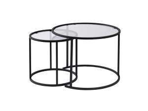 Set di 2 tavolini in metallo "Aurum" - 60 x 60 x 43 cm - Nero trasparente