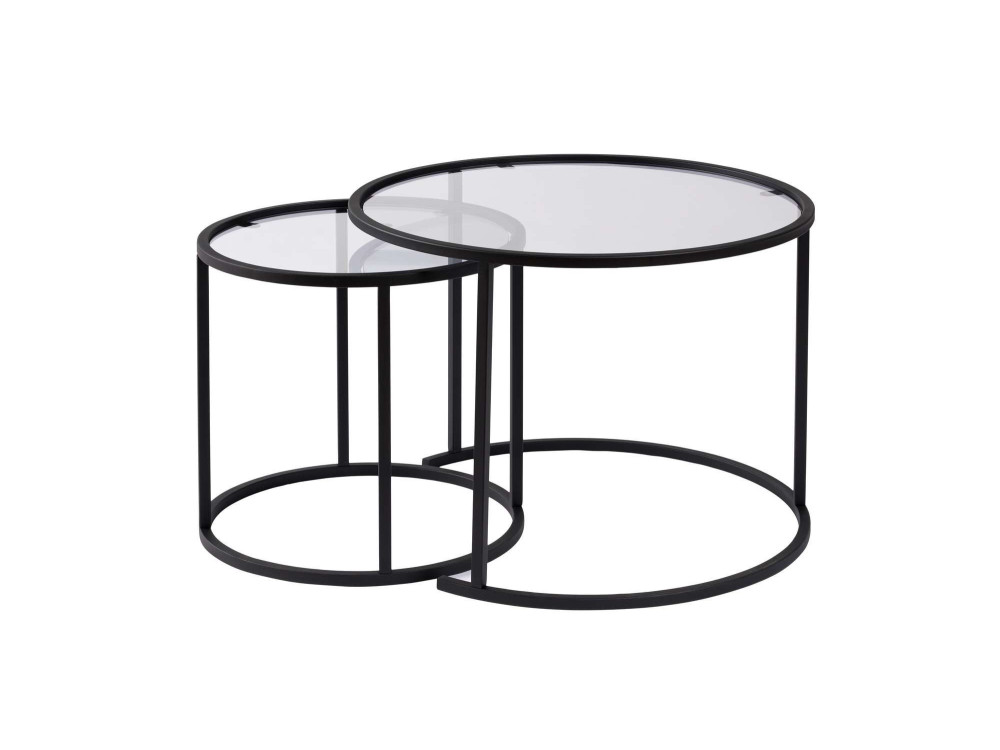 Set di 2 tavolini in metallo "Aurum" - 60 x 60 x 43 cm - Nero trasparente