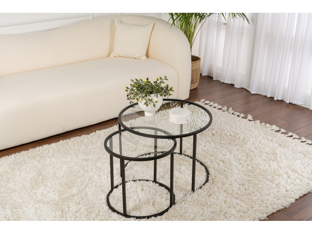 Set di 2 tavolini in metallo "Aurum" - 60 x 60 x 43 cm - Nero trasparente