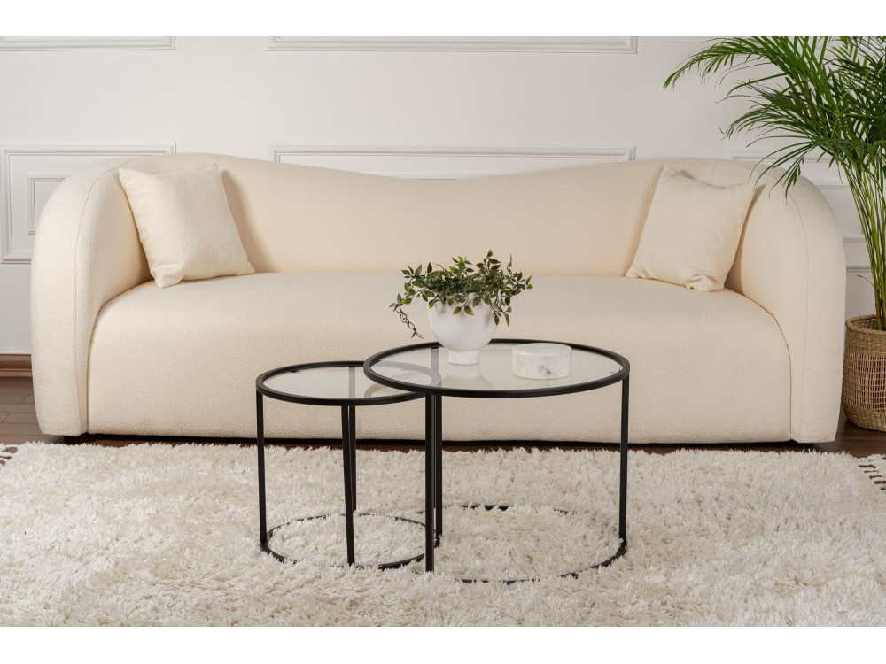 Set di 2 tavolini in metallo "Aurum" - 60 x 60 x 43 cm - Nero trasparente