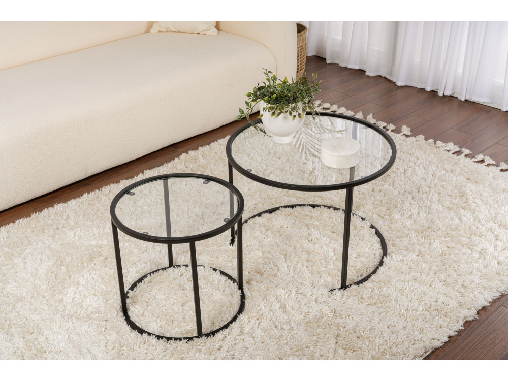 Set di 2 tavolini in metallo "Aurum" - 60 x 60 x 43 cm - Nero trasparente