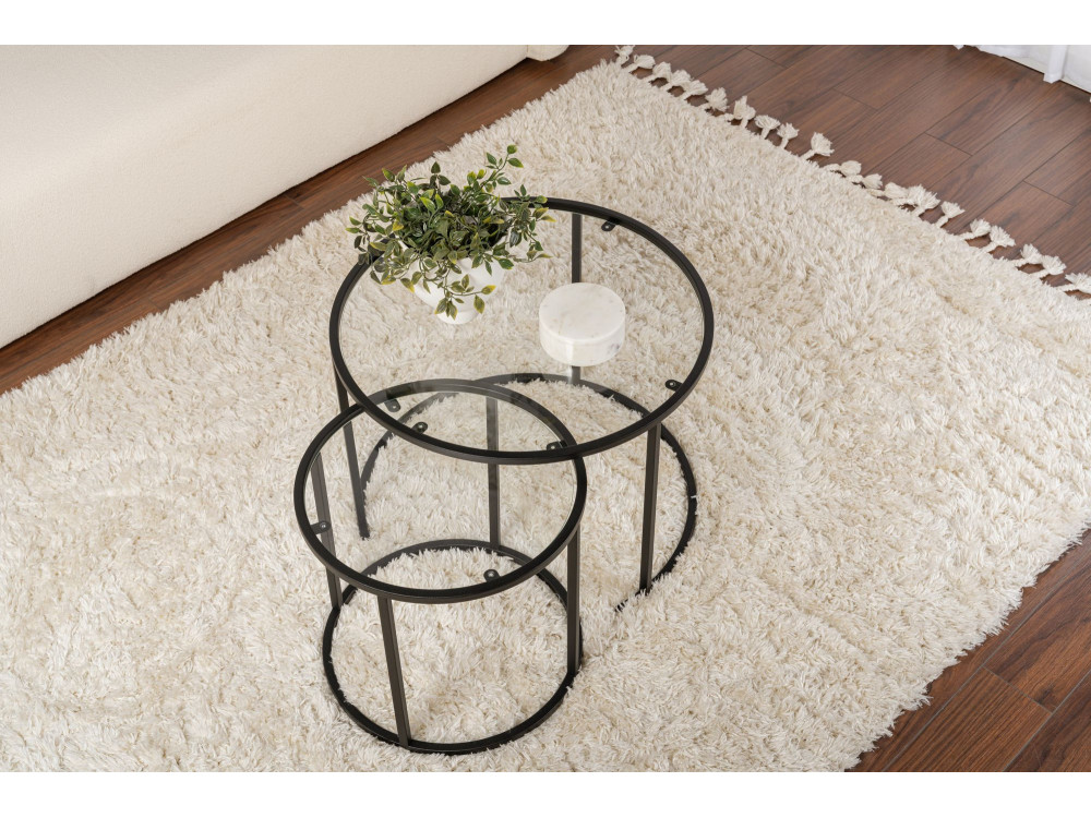 Set di 2 tavolini in metallo "Aurum" - 60 x 60 x 43 cm - Nero trasparente