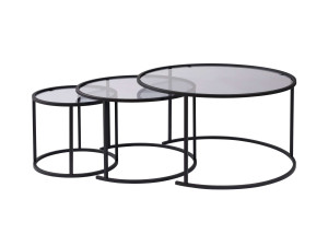 Set di 3 tavolini in metallo "Aurum" - 80 x 80 x 43 cm - Nero Grigio