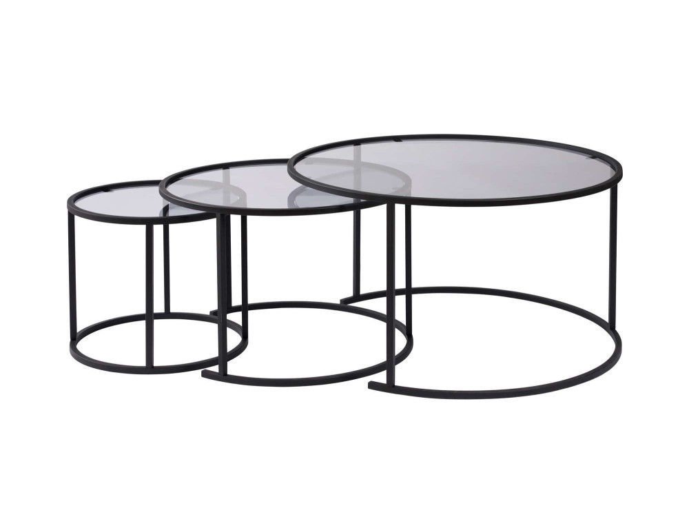 Set di 3 tavolini in metallo "Aurum" - 80 x 80 x 43 cm - Nero Grigio