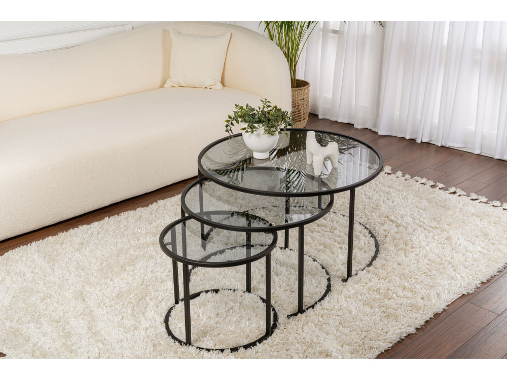 Set di 3 tavolini in metallo "Aurum" - 80 x 80 x 43 cm - Nero Grigio