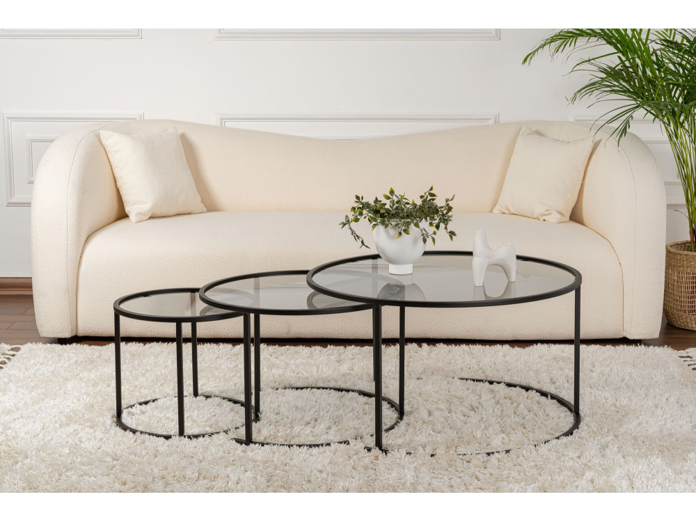 Set di 3 tavolini in metallo "Aurum" - 80 x 80 x 43 cm - Nero Grigio