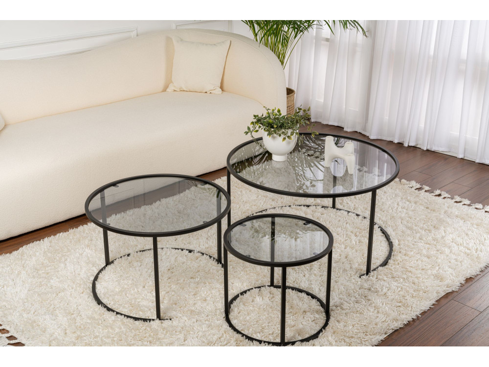 Set di 3 tavolini in metallo "Aurum" - 80 x 80 x 43 cm - Nero Grigio