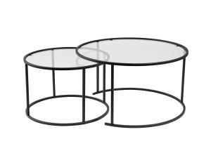 Set di 2 tavolini da caffè in metallo "Aurum" - 80 x 80 x 43 cm - Nero/Trasparente