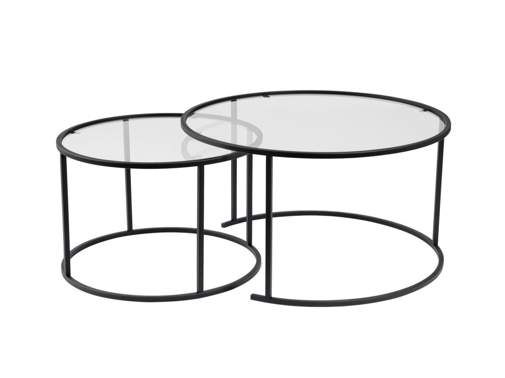 Set di 2 tavolini da caffè in metallo "Aurum" - 80 x 80 x 43 cm - Nero/Trasparente