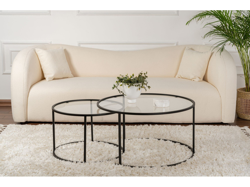 Set di 2 tavolini da caffè in metallo "Aurum" - 80 x 80 x 43 cm - Nero/Trasparente
