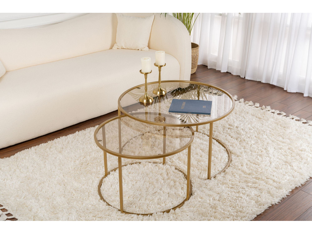 Set di 2 tavolini in metallo "Aurum" - 80 x 80 x 43 cm - Oro Bronzo