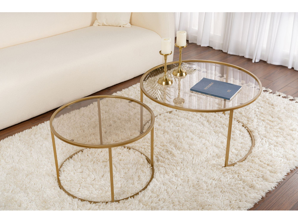 Set di 2 tavolini in metallo "Aurum" - 80 x 80 x 43 cm - Oro Bronzo
