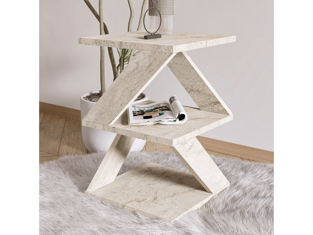 Tavolino laterale in legno "Albeni" - 29 x 29 x 54 cm - Travertino