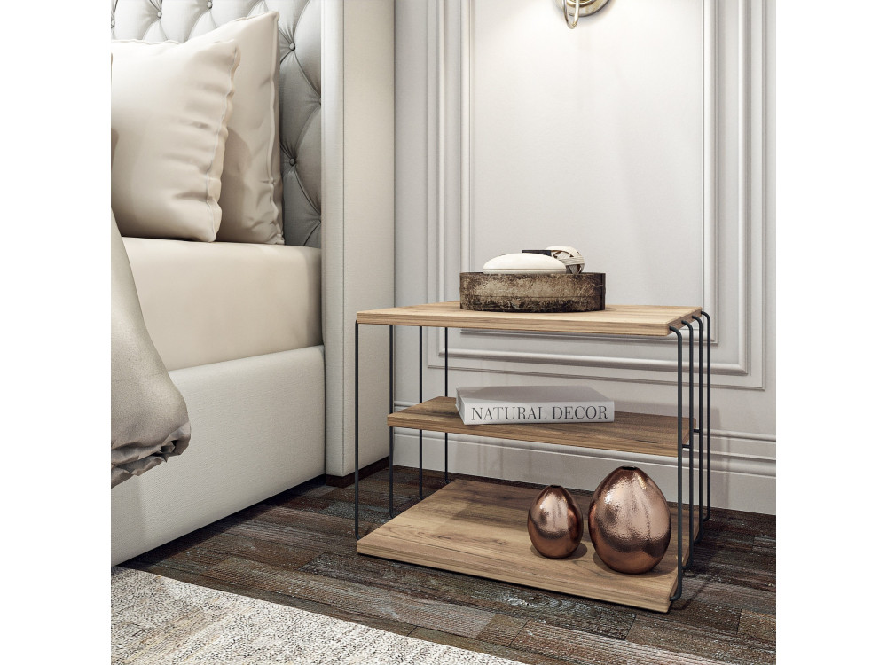 Tavolino laterale in legno "Lifon" - 50 x 40 x 33 cm - Pino atlantico nero