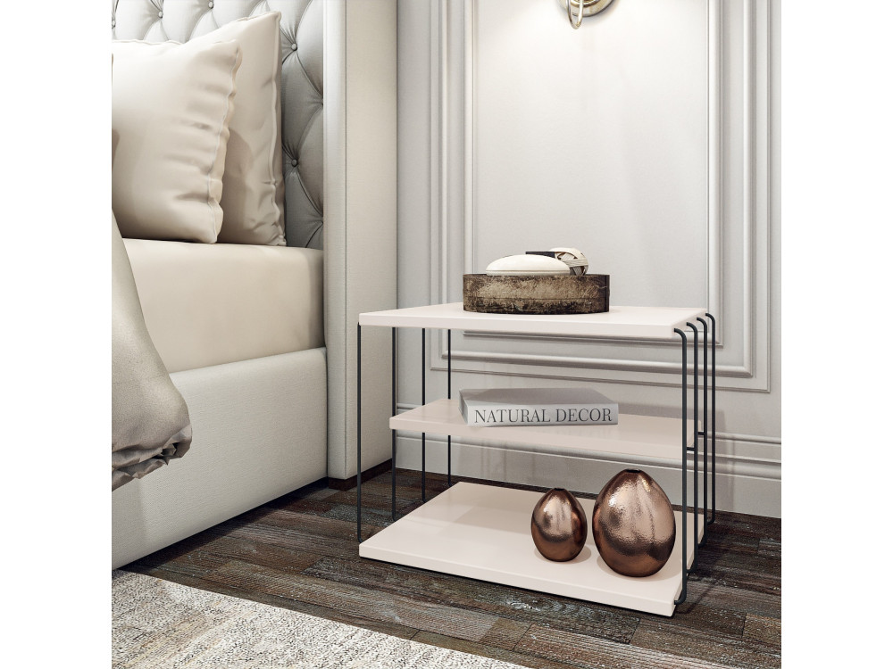Tavolino laterale in legno "Lifon" - 50 x 40 x 33 cm - Bianco/Nero