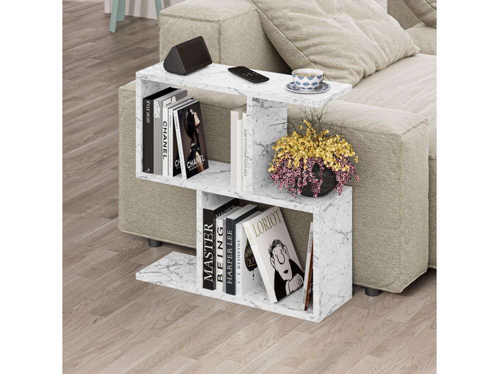 Tavolino in legno "Homemania" - 60 x 20 x 60 cm - Bianco marmorizzato