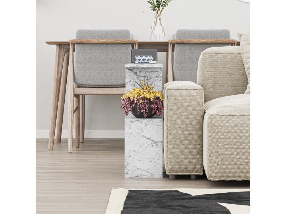Tavolino in legno "Homemania" - 60 x 20 x 60 cm - Bianco marmorizzato