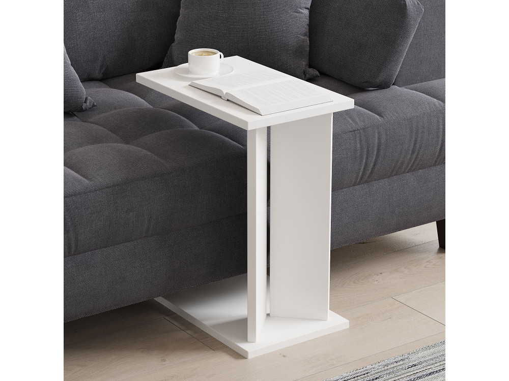 Tavolino in legno "Lun" - 25 x 50 x 48 cm - Bianco